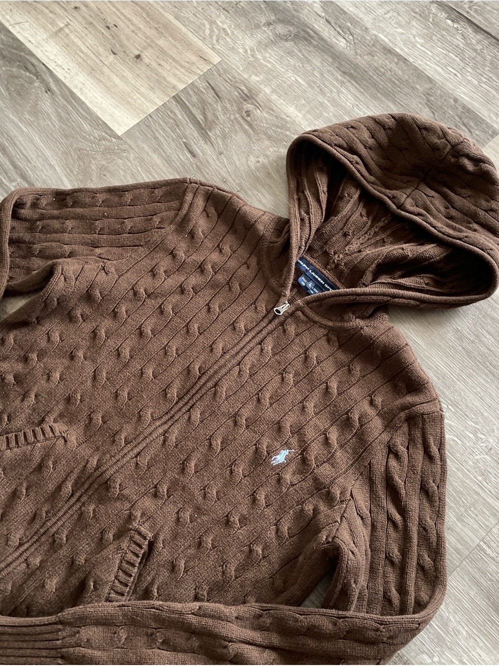 Ralph Lauren Brown Cable-Knit Zip Hoodie - Picture 2 of 3